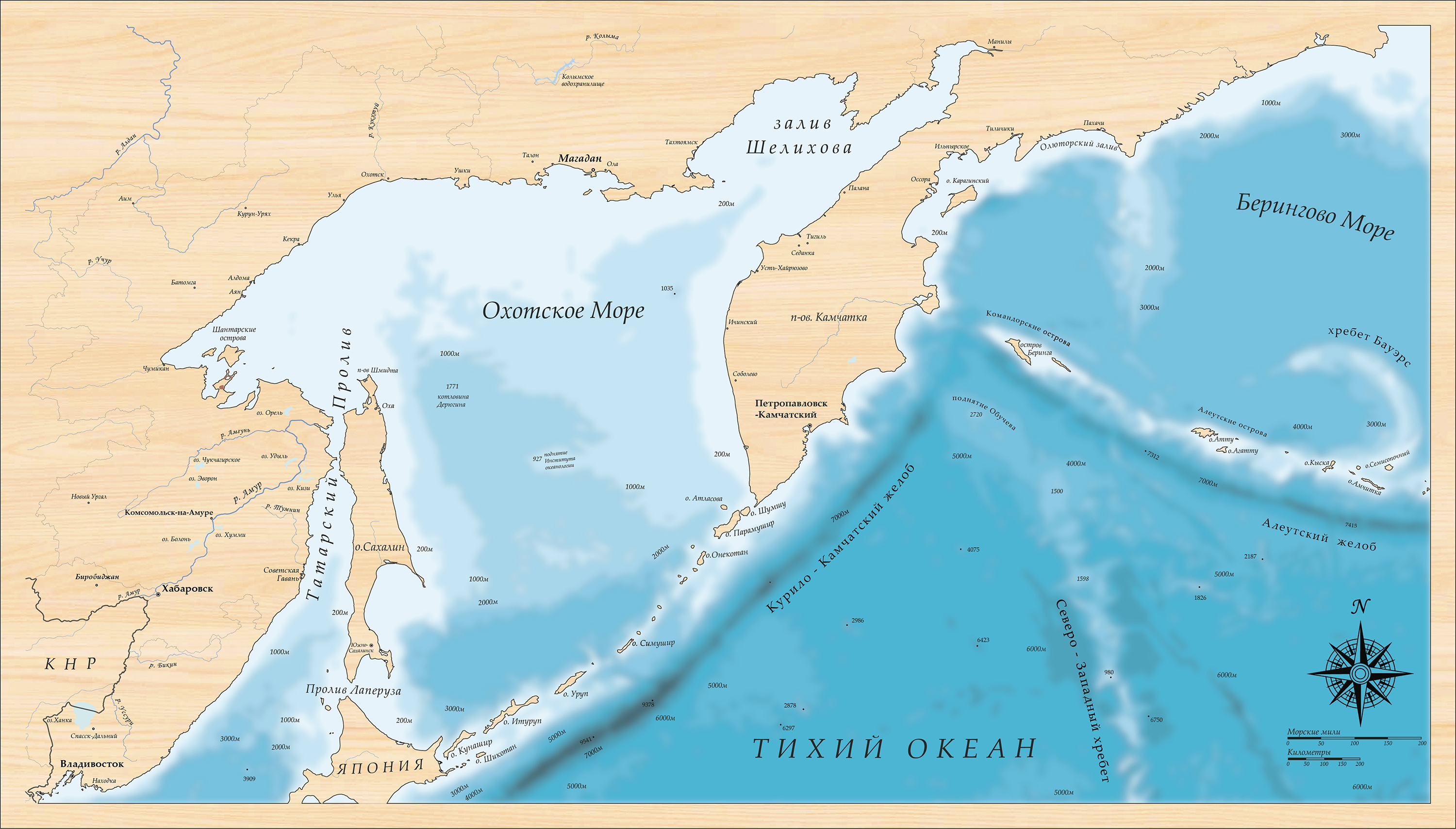 Охотское море на карте